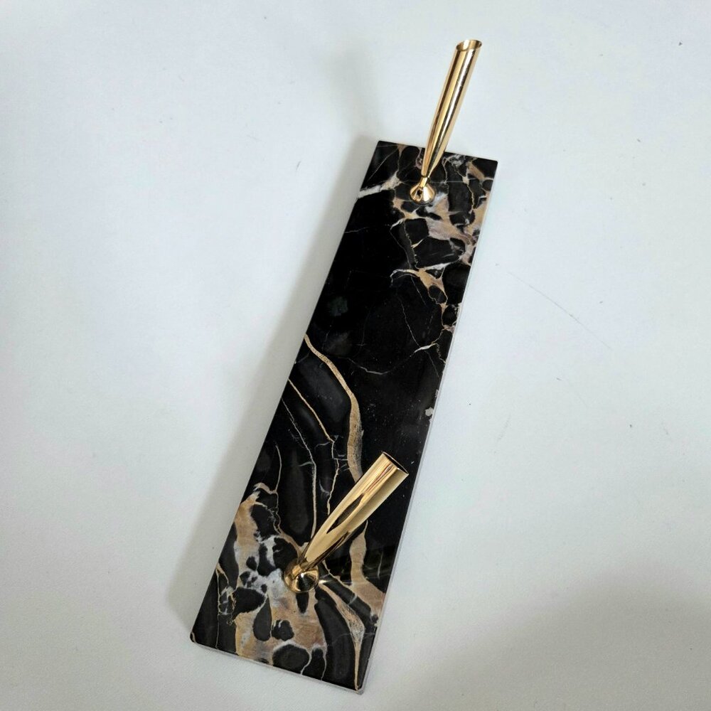 Vintage Sheaffer Touchdown Desk Set Gold Black Marble.  12'' x 3''. No pens.